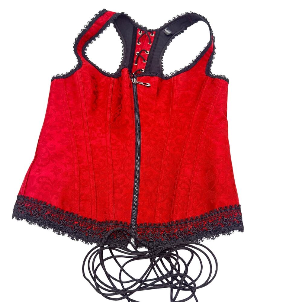 iCollection Red & Black Zip Up Corset Bra Size 38